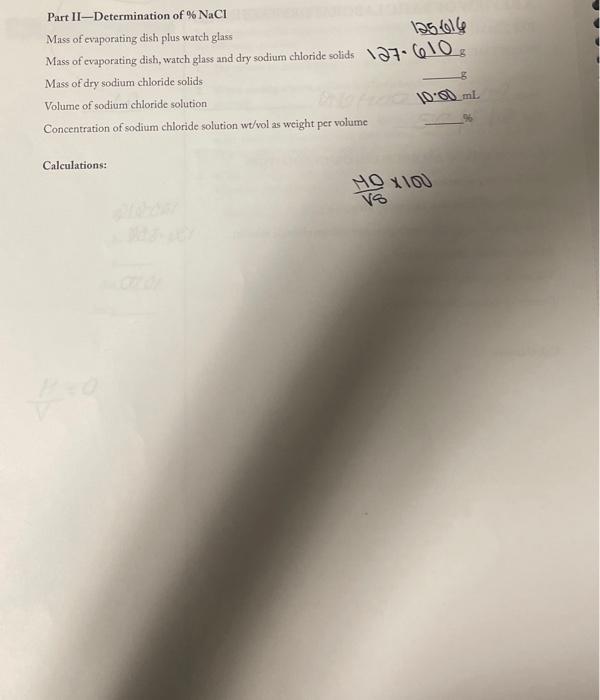 [Solved] D=VM Part IIDetermination of NaCl Mass of evap