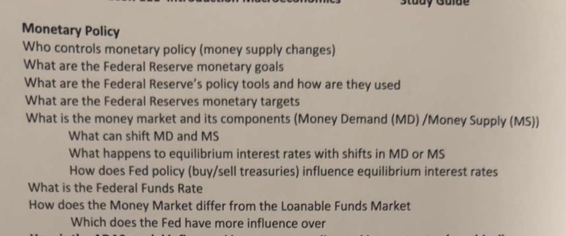 Solved Monetary PolicyWho controls monetary policy (money | Chegg.com