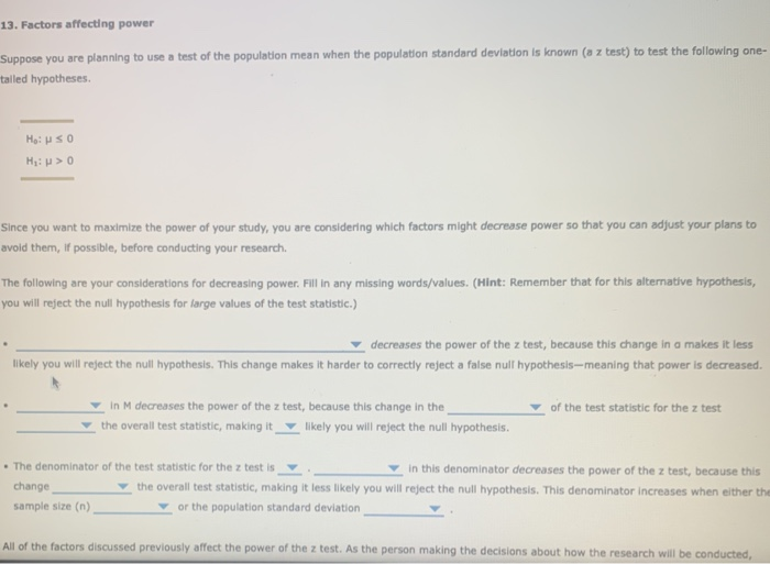 Solved 13. Factors affecting power Suppose you are planning | Chegg.com