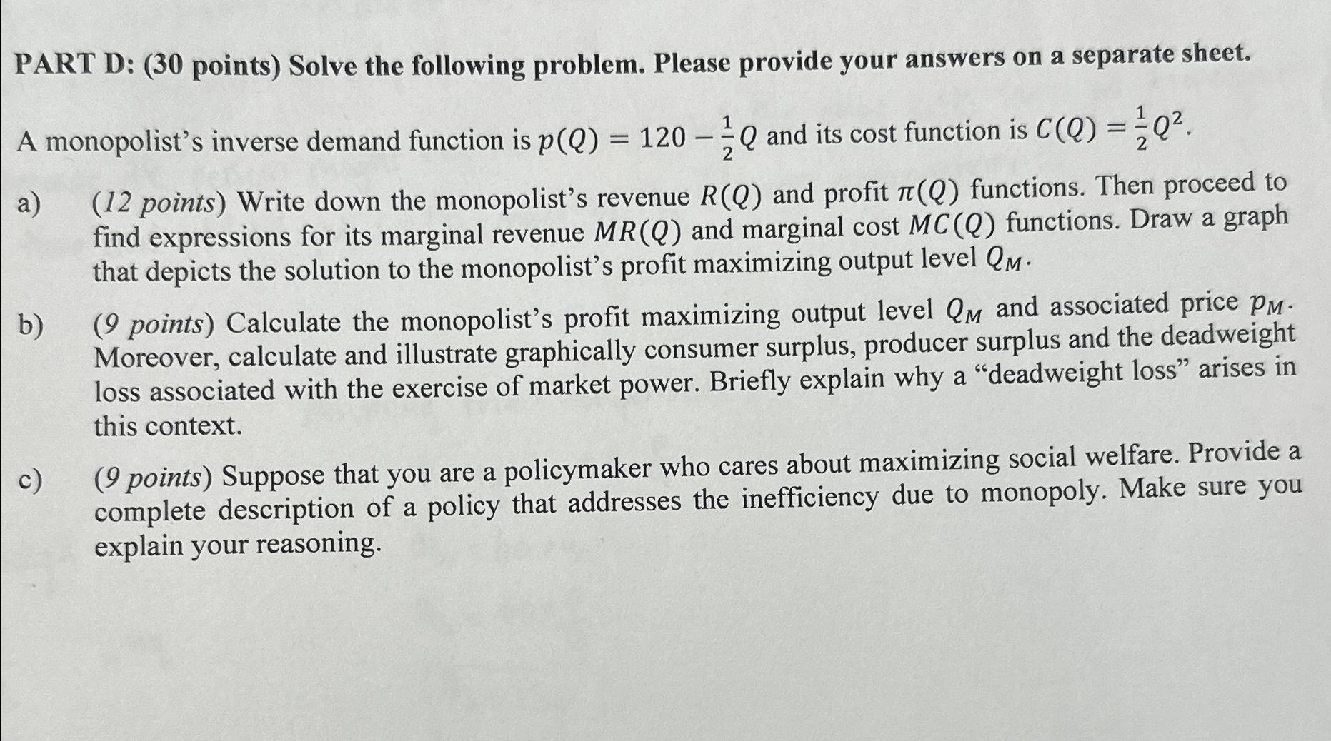 Solved PART D: (30 ﻿points) ﻿Solve the following problem. | Chegg.com