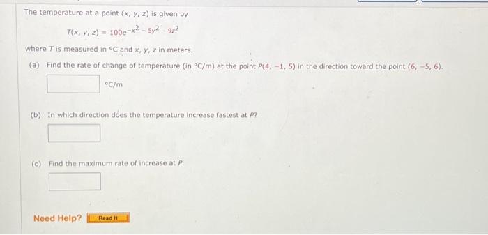 Solved The temperature at a point (x, y, z) is given by T(x, | Chegg.com