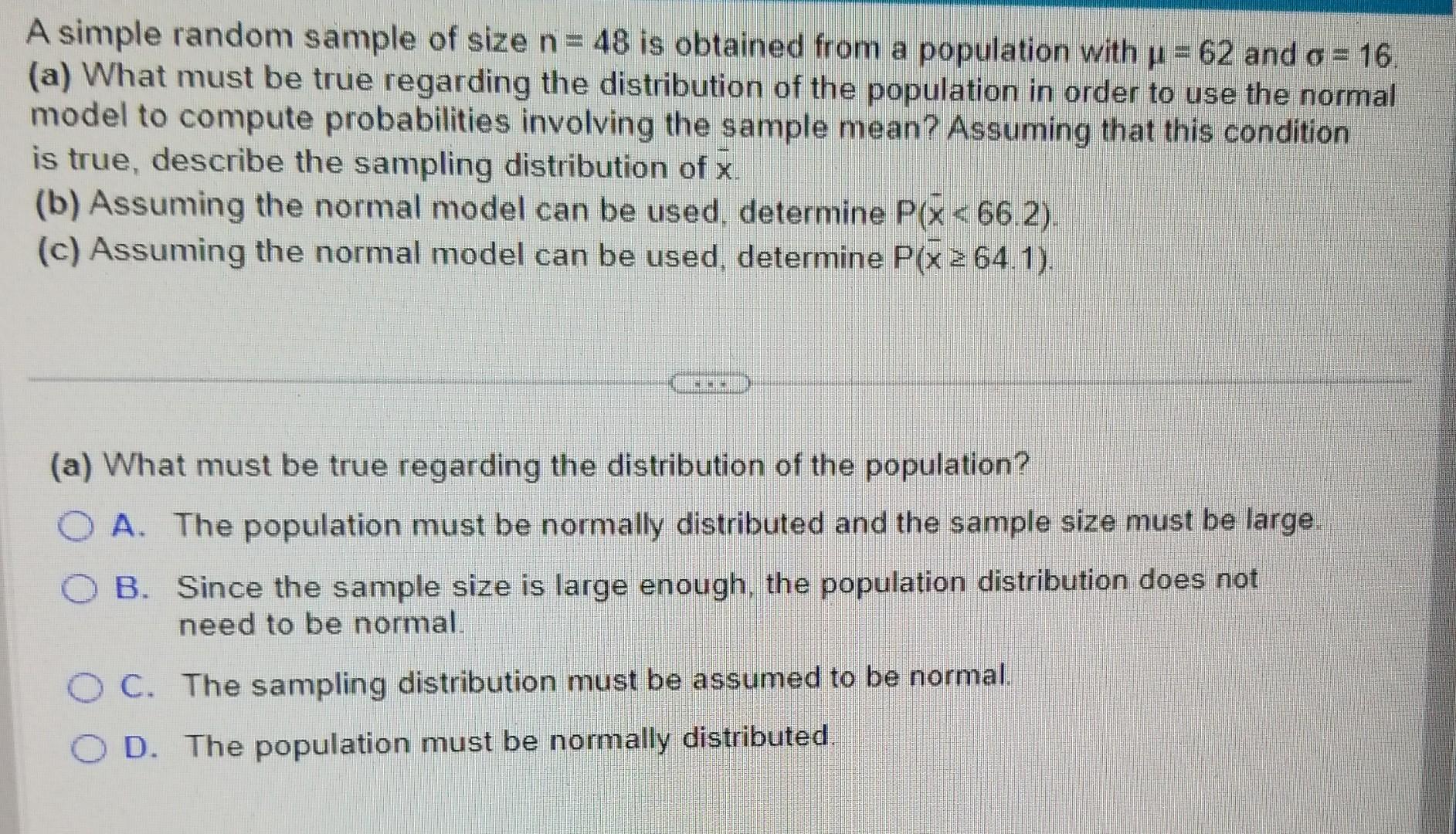 Solved A Simple Random Sample Of Size N=48 Is Obtained From | Chegg.com