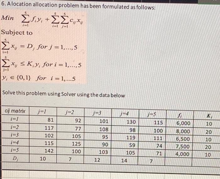 Solved + 11 6. Alocation allocation problem has been | Chegg.com