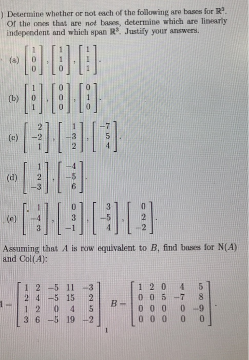 Solved ) Determine whether or not each of the following are | Chegg.com