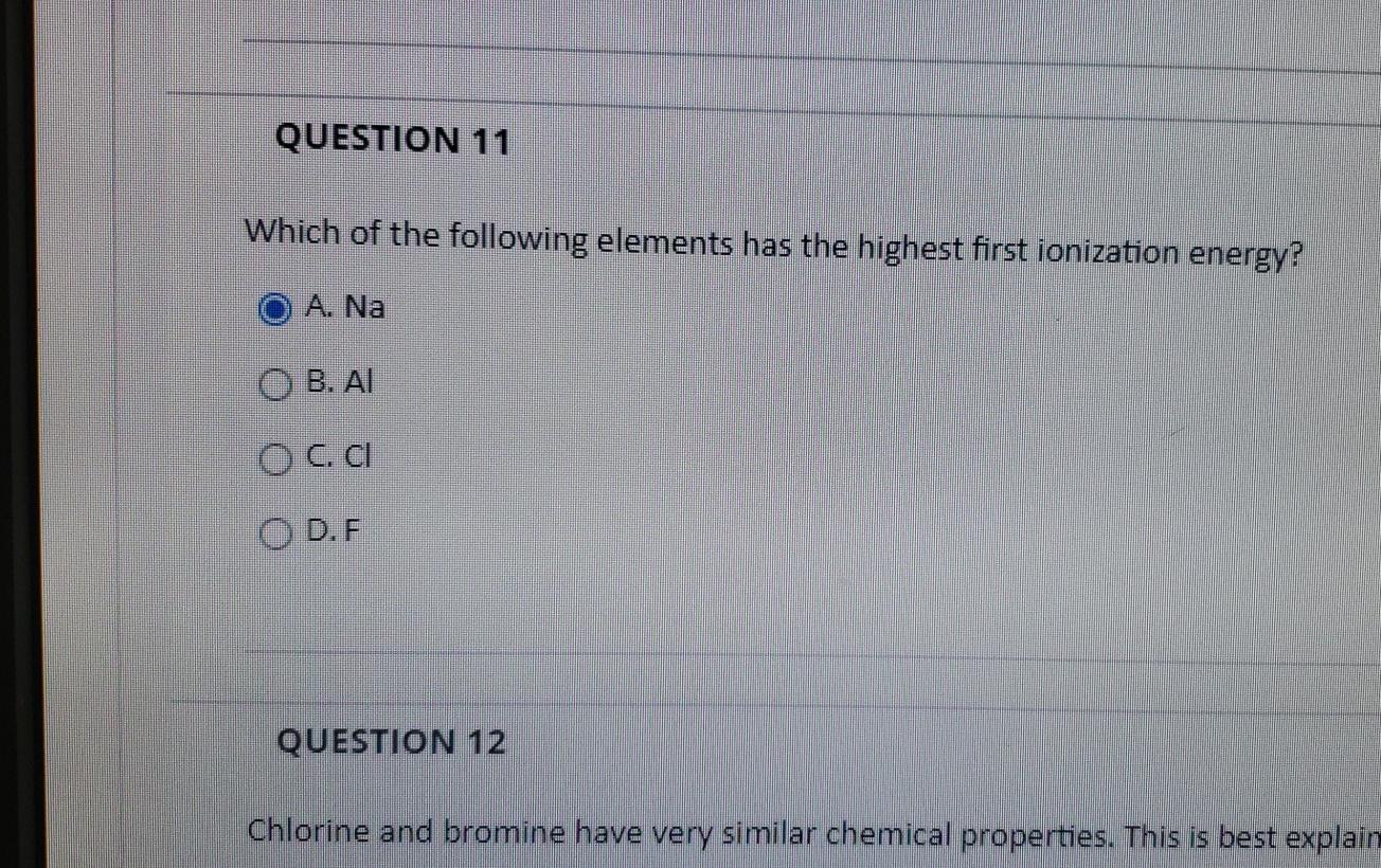 Solved QUESTION 9 Which Of The Following Atoms Has The | Chegg.com