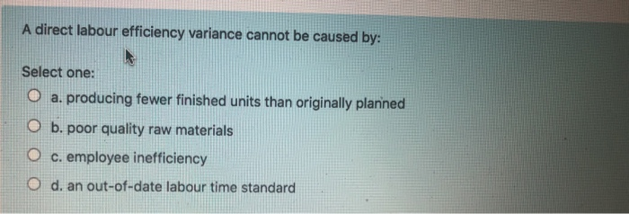 Solved A direct labour efficiency variance cannot be caused | Chegg.com