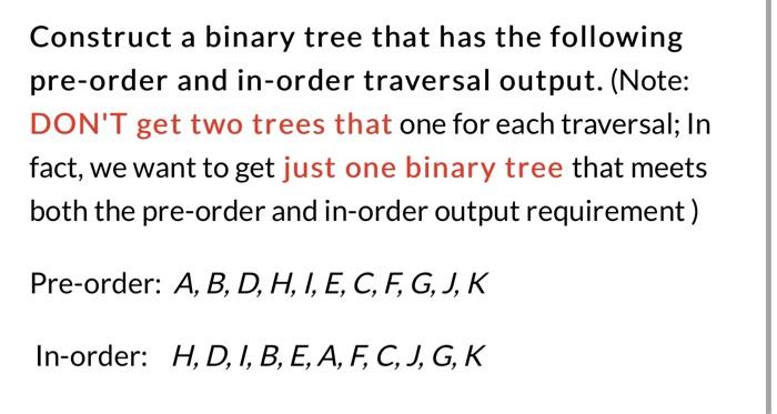 Solved Construct a binary tree that has the following | Chegg.com