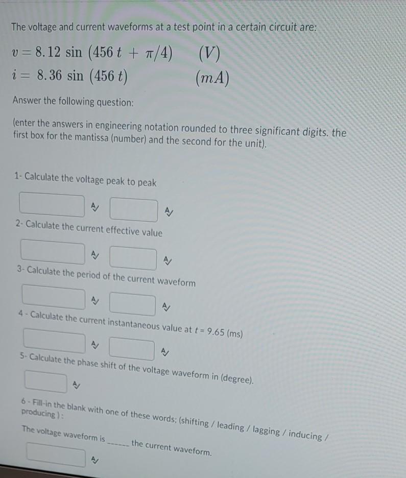 Solved The voltage and current waveforms at a test point in | Chegg.com