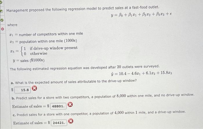 Solved Management proposed the following regression model to | Chegg.com