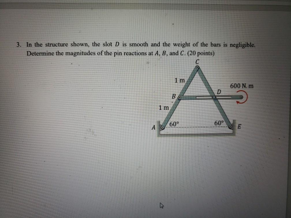 Solved 3. In the structure shown, the slot D is smooth and | Chegg.com
