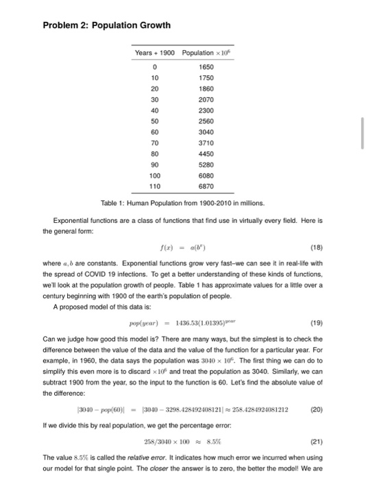Solved Problem 2: Population Growth 1650 Years + 1900 | Chegg.com