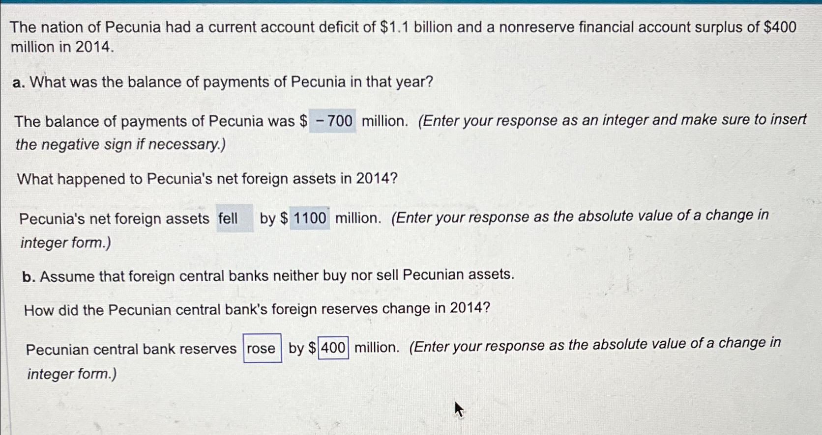 Solved The nation of Pecunia had a current account deficit | Chegg.com