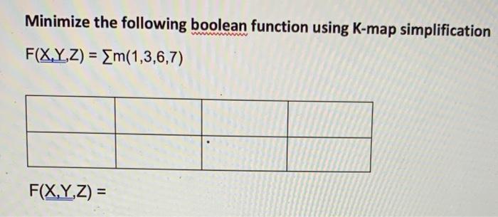 Solved Minimize The Following Boolean Function Using K-map | Chegg.com