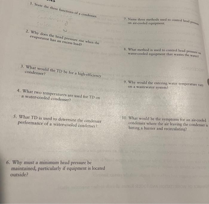 Solved 1. State the three functions of a condenser. 2. Why