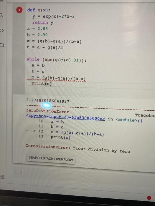 Solved how to solve zerodivision error on pythini am doing | Chegg.com image.