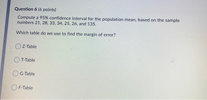 Solved Question 6 (6 points) Compute a 95% confidence | Chegg.com