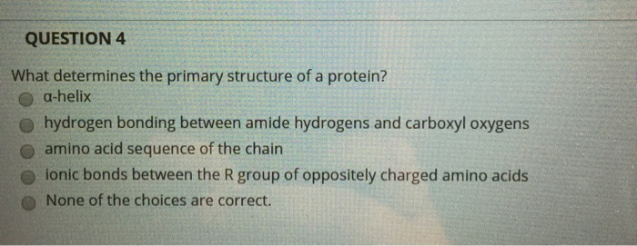 Solved QUESTION 4 What determines the primary structure of a | Chegg.com