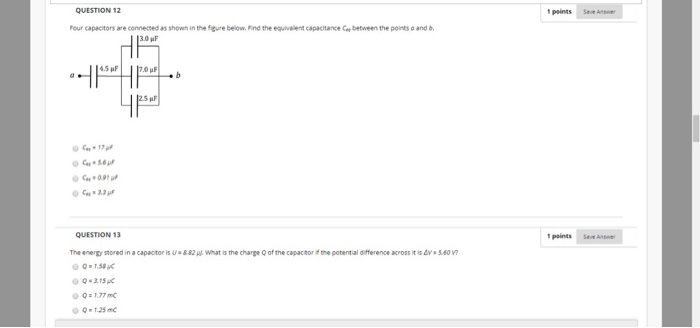 Solved 1 points Save Answer QUESTION 12 Four capacitors are | Chegg.com