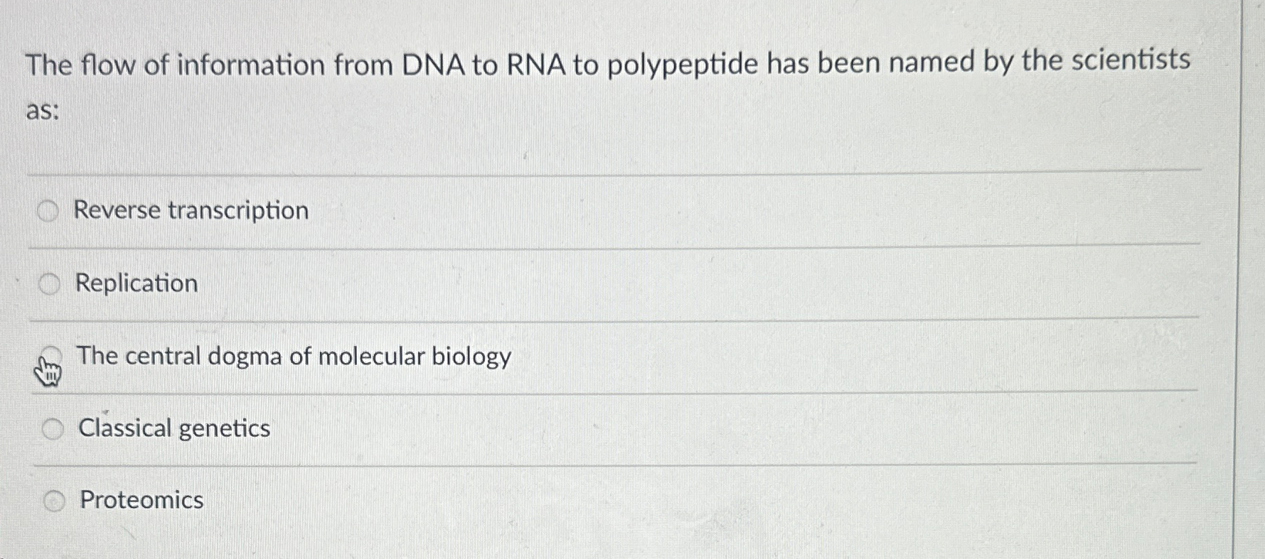 Solved The flow of information from DNA to RNA to | Chegg.com