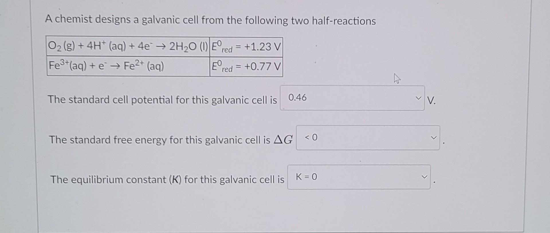 Solved A chemist designs a galvanic cell from the following | Chegg.com
