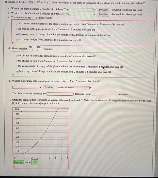 Solved The function f, where f(t) = 2 + 3t + 3, gives the