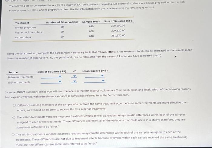 Solved The following table summarizes the results of a study | Chegg.com