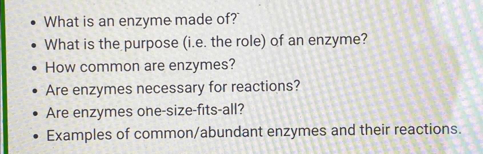 Solved What is an enzyme made of?-What is the purpose (i.e.