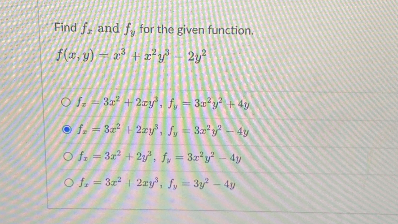 Solved Find fx ﻿and fy ﻿for the given | Chegg.com