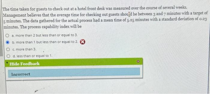 Solved The time taken for guests to check out at a hotel | Chegg.com