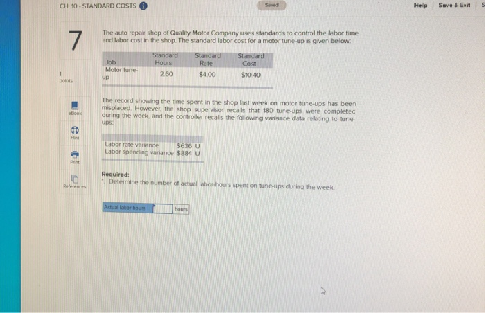 Solved CH. 10 - STANDARD COSTS Saved Help Save & Exit 7 The | Chegg.com