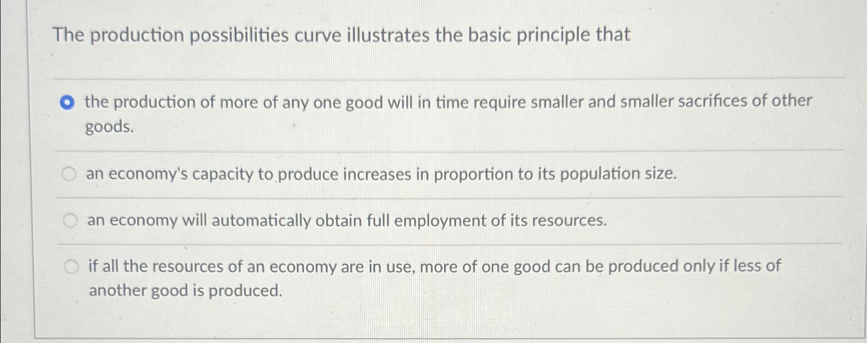 Solved The production possibilities curve illustrates the | Chegg.com