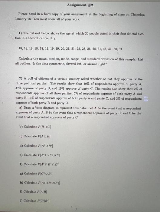 Solved Please hand in a hard copy of your assignment at the | Chegg.com