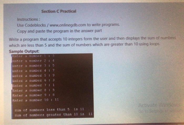 Solved Section C Practical Instructions: Use Codeblocks / | Chegg.com