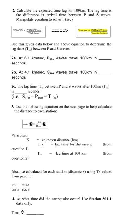 Solved 2. Calculate the expected time lag for 100km. The lag | Chegg.com