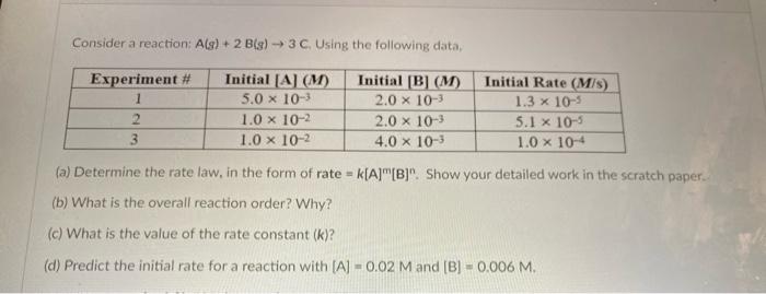 Solved Consider A Reaction: A(s) + 2 B(s) -3 C. Using The | Chegg.com