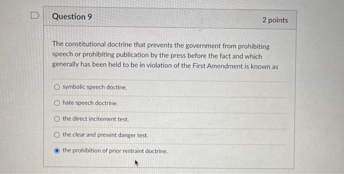 Solved Question 9 2 points The constitutional doctrine that | Chegg.com