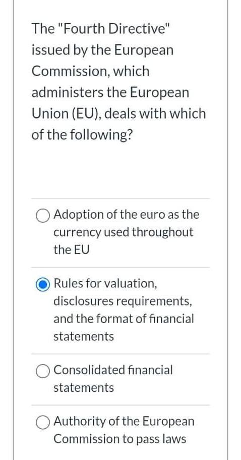 Solved The "Fourth Directive" Issued By The European | Chegg.com