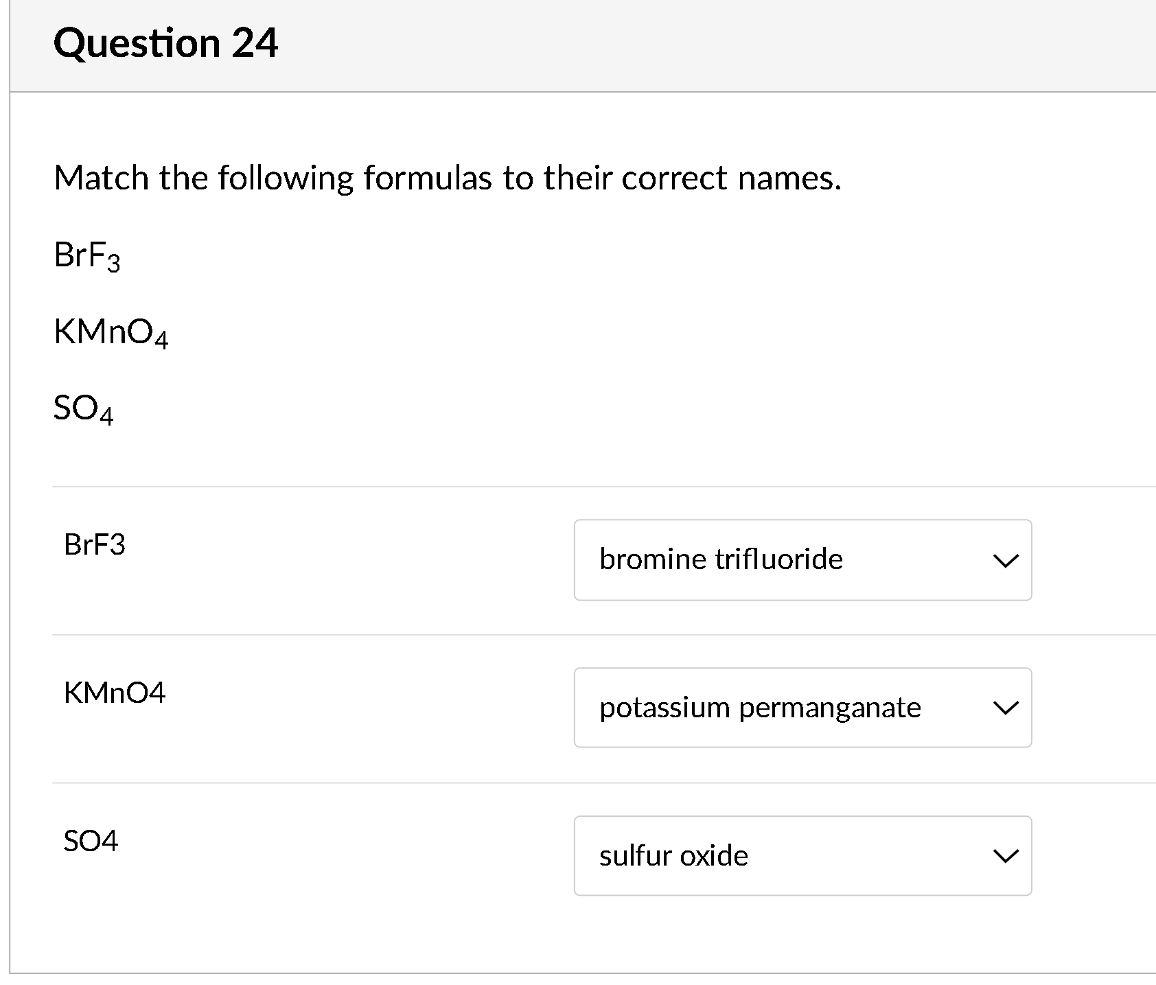 Solved Question 24Match the following formulas to their | Chegg.com