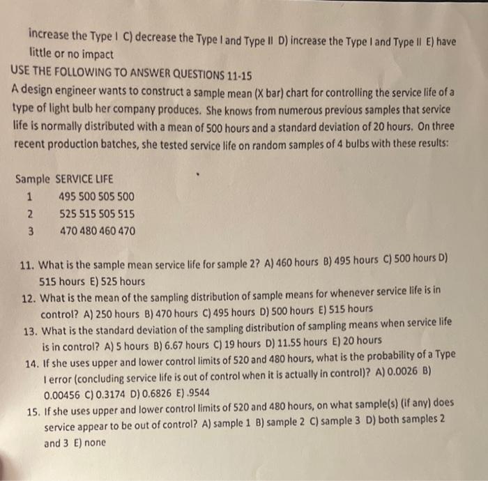 Solved increase the Type 1 C) decrease the Type I and Type | Chegg.com