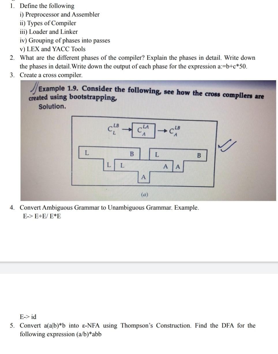Solved 1. Define the following i) Preprocessor and Assembler | Chegg.com