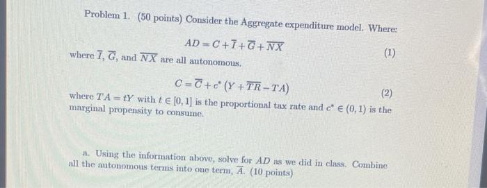 Solved Problem 1. (50 points) Consider the Aggregate | Chegg.com