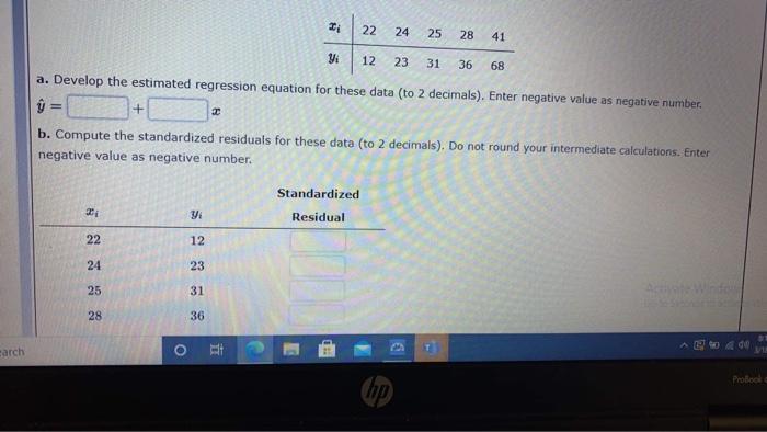 Solved 2 22 24 25 28 41 Yi 12 23 31 36 68 a. Develop the | Chegg.com