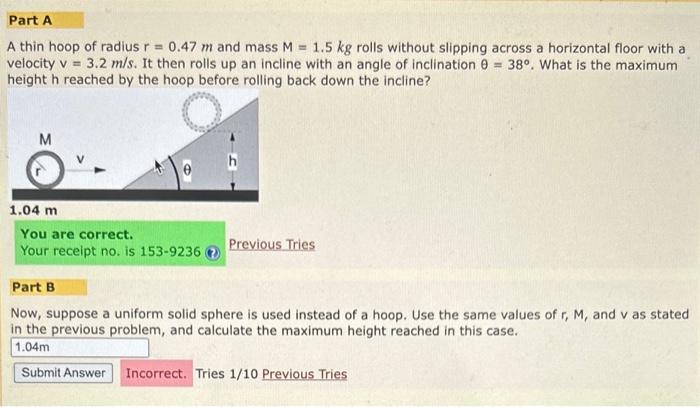 Solved A Thin Hoop Of Radius R=0.47 M And Mass M=1.5 Kg | Chegg.com