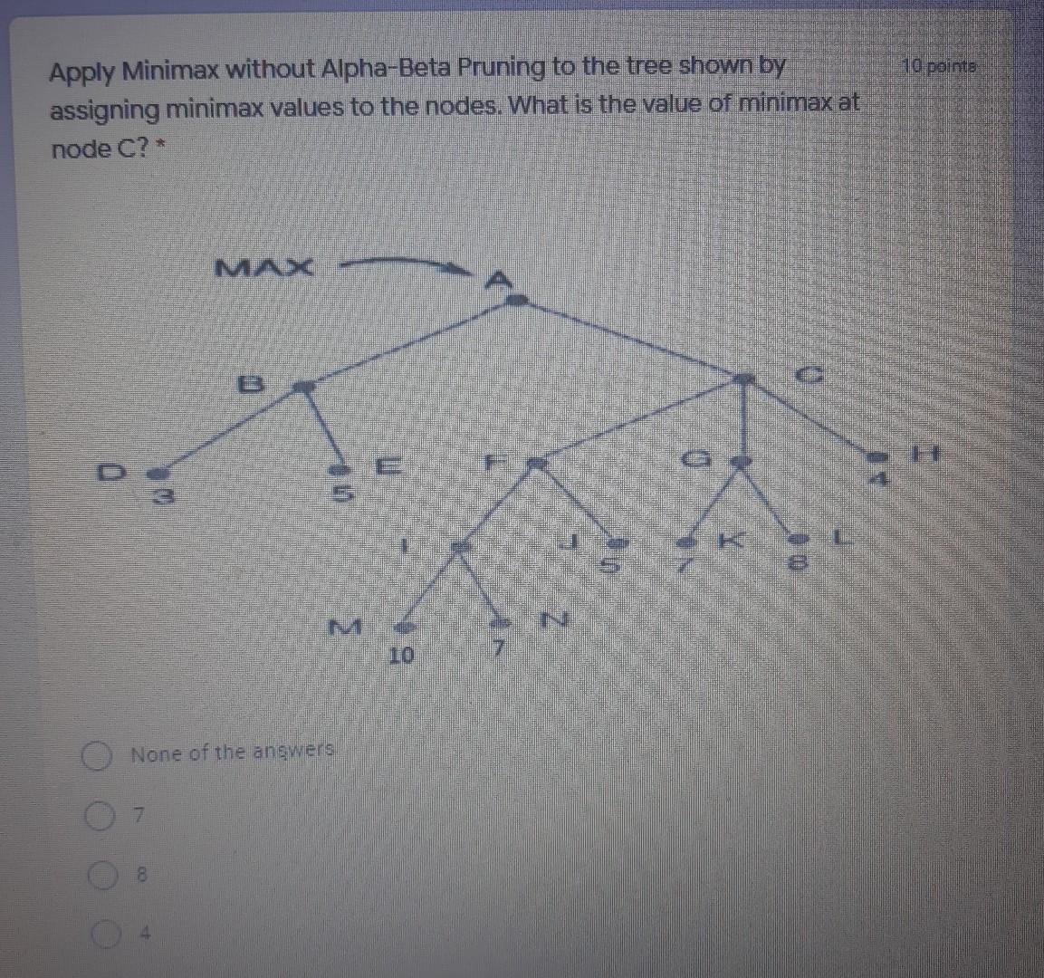 Solved 10 points Apply Minimax without Alpha-Beta Pruning to | Chegg.com