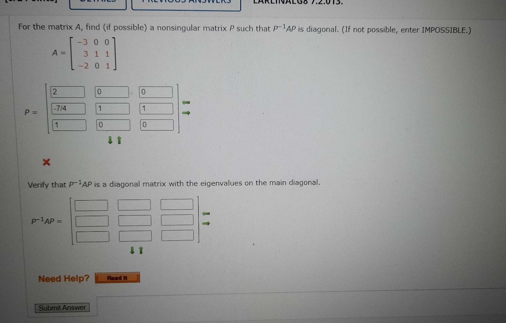 Solved For The Matrix A, Find (if Possible) A Nonsingular | Chegg.com