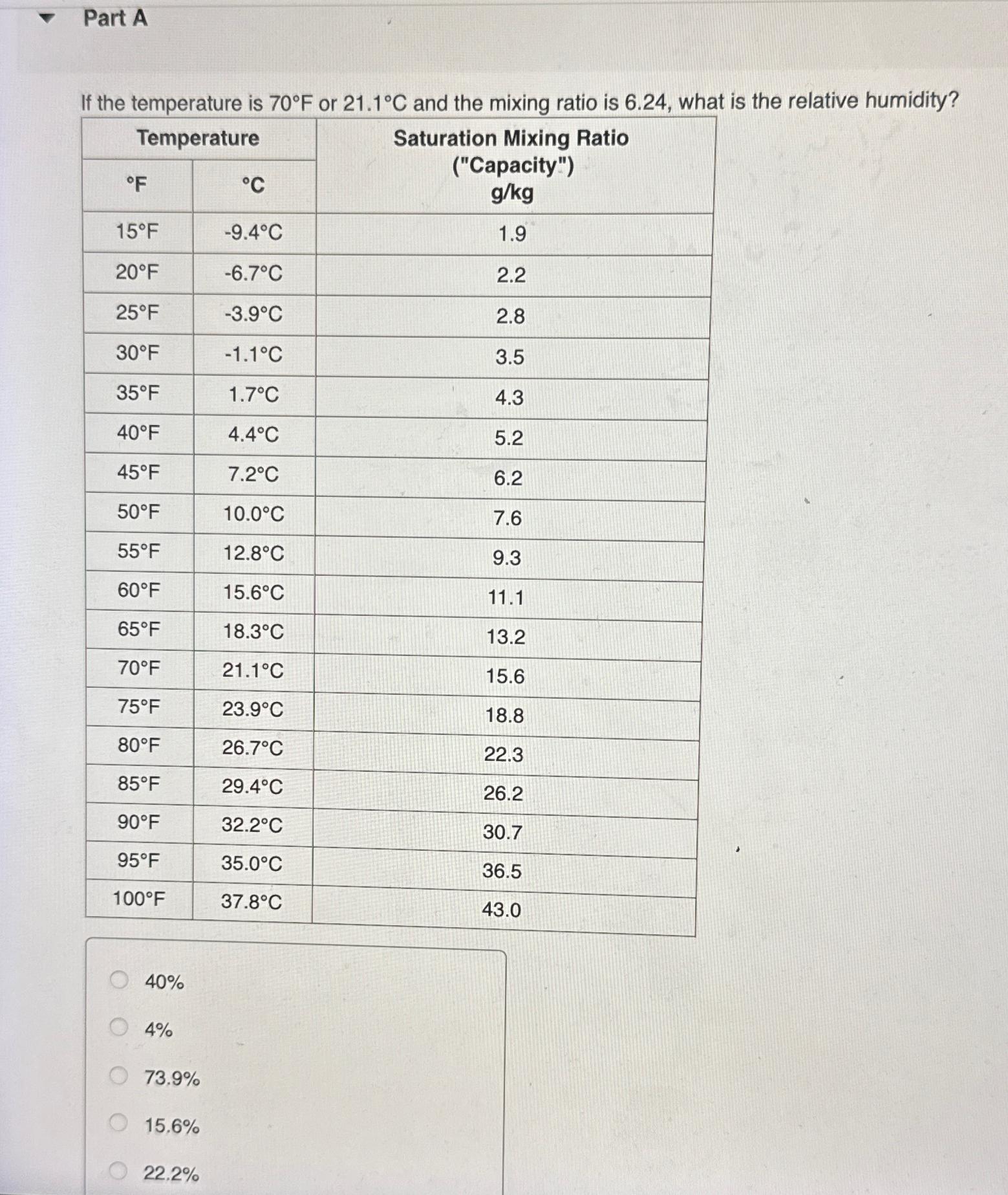 Solved Part AIf the temperature is 70°F ﻿or 21.1°C ﻿and the | Chegg.com