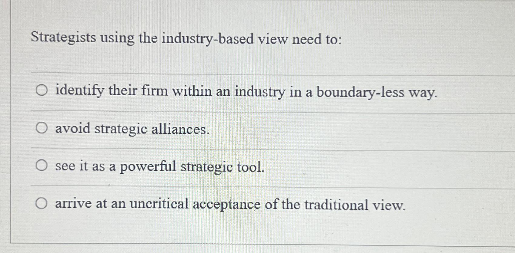 Solved Strategists using the industrybased view need