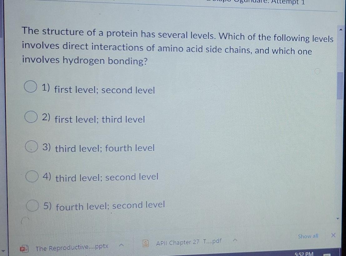 Solved Attempt 1 The Structure Of A Protein Has Several | Chegg.com