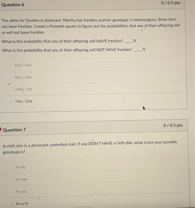 Solved Question 2 0/0.5 pts Complete a Punnett square for | Chegg.com