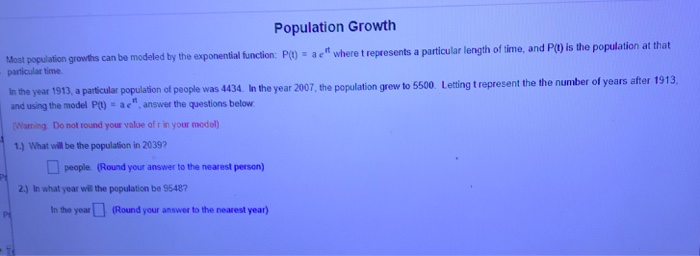 Solved Population Growth Most population growths can be | Chegg.com